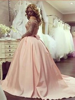 Shop Beading Ball Gown Long Sleeves Off-Shoulder Prom Dresses On Sale – Ombreprom