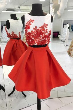 Red Short Two Piece A Line Homecoming Dresses,Graduation Dresses – Okdresses