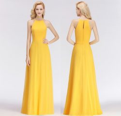 Sexy Brautjungfernkleider Lang Chiffon Etuikleid Festlich Kleid Für Brautjungfern Gelb