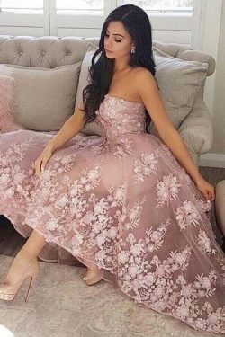 Princess A-Line Sweetheart Blush Homecoming Dress with Lace Appliques – Okdresses