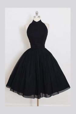 A Line Sleeveless Homecoming Dress, Simple Halter Party Dresses, Black Graduation Dress – Simibr ...