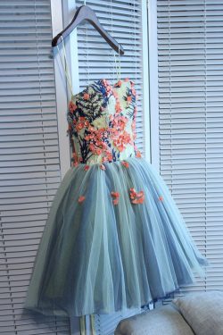 Unique Sweetheart Tulle Mini Homecoming Dress with Flowers,A Line Short Prom Gown – Simibridaldress