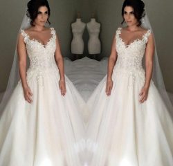 Elegante Brautkleider A Linie Mit Spitze Tülle Hochzeitskleider Zur Hochzeit