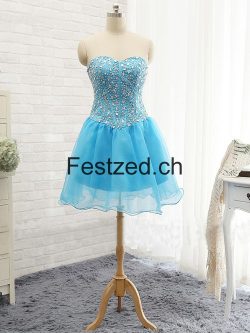 A-Linie Hellblau Perlen Organza Cocktailkleider