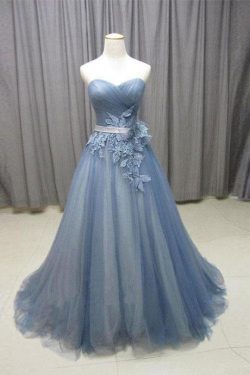 Chic Sweetheart A Line Open Back SweepTrain With Appliques Prom Dress P805