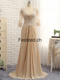 Champagner V-Ausschnitt Chiffon Brautmutterkleider