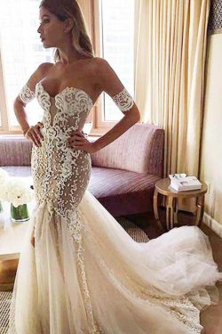 Sparkly Sweetheart Mermaid Backless Court Train Wedding Dresses W458