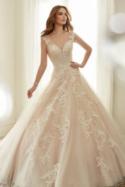 2018 cuello en V una línea vestidos de boda del organza con apliques tribunal tren US$ 319.99 VT ...