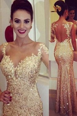 2017 de la cucharada de la sirena de Prom Vestidos Lentejuelas con apliques longitud del piso de ...