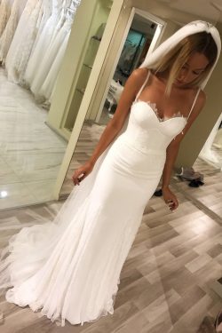 2019 espagueti correas de los vestidos de novia gasa y encaje con marco US$ 189.99 VTOP898B8H2 & ...