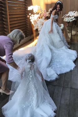 2019 Gorgeous Off The Shoulder Vestidos de novia Una línea de tul con apliques piso de longitud  ...