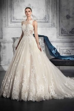 2018 Scoop A Line vestidos de novia de tul con apliques y perlas Chapel Train US$ 329.99 VTOP2YA ...