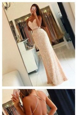 2018 Shiny Sexy Sheath Sequins Prom Vestidos con correas de espagueti Longitud piso abierto Volv ...