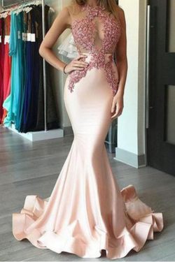 2018 vestidos de baile de la cucharada de Ver-Por la sirena de satén con apliques US$ 159.99 VTO ...