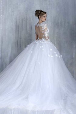 2018 vestidos de boda del vestido de bola de manga larga de tul con flores hechas a mano la capi ...