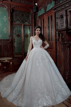 2018 vestidos de boda largos del vestido de bola de la cucharada de Tulle de las mangas con el t ...