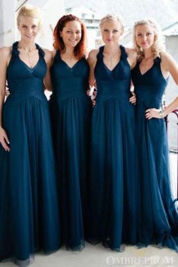 Charming V Neck Tulle Floor Length Bridesmaid Dress Wedding Party Dress B471