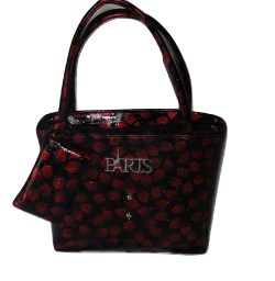 Red and black tote handbag