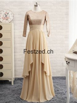 Champagner Lange-Ärmel Chiffon Brautmutterkleider – Festzed.CH