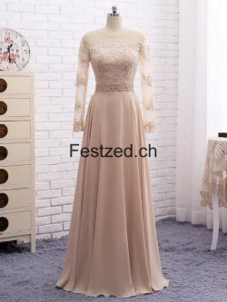 Champagner Lange-Ärmel Perlen Chiffon Brautmutterkleider – Festzed.CH