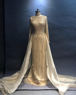 Luxus Abendkleider Lang Champagne | Abendmoden Abendkleid Mit Ärmel