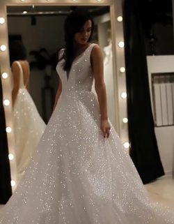 Elegante Abendkleider Lang Weiß Günstig | Abendkleid mit Glitzer