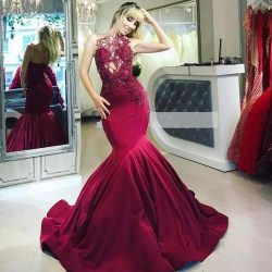 Elegante Abendkleider Lang Rot | Abendmoden mit Spitze Onlin