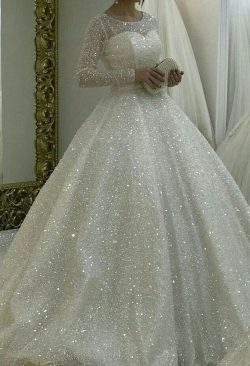 Elegante Brautkleider mit Glitzer | A Linie Brautkleid Mit Ärmel