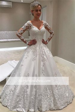 Designer Brautkleider Mit Ärmel | Spitze Hochzeitskleid A Linie