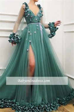 Elegante Abendkleider Lang V Ausschnitt | Grünes Abendkleid