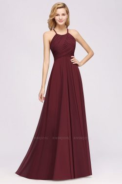 A-Line Chiffon Halter Ruffles Floor-Length Bridesmaid Dress | BmBridal