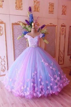 Princess Pink and Blue Ball Gown Off the Shoulder Prom Dresses,Quinceanera Dresses on sale – Pro ...