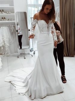 Fashion Brautkleider Mit Ärmel Spitze | Hochzeitskleider Meerjungfrau Online