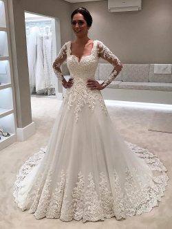 Elegante Brautkleider Mit Ärmel | A Linie Spitze Hochzeitskleider