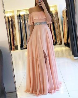 Coral Abendkleider Lang Chiffon | Etuikleider Abendmoden Online