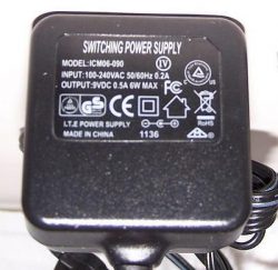 ICM06-090 AC ADAPTER 9VDC 0.5A 6W NEW -( ) 2×5.5x9mm ROUND BARR