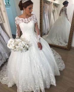 Elegante Brautkleider mit Ärmel | Spitze Hochzeitskleider Prinzessin