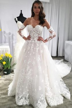 Modern Brautkleid A Linie Mit Spitze | Hochzeitskleider mit Ärmel