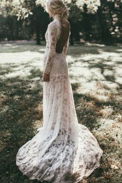 High Neck Lace Appliques Long Sleeve Mermaid Beach Wedding Dresses – PromDress.me.uk