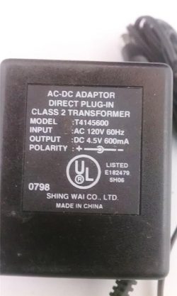 New T414600 Direct Plug-In Class 2 Transformer AC DC Adaptor DC 4.5V 600mA