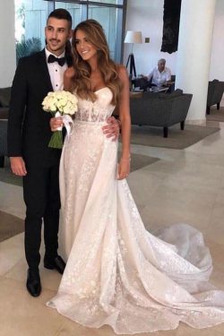 A Line Sweetheart Lace Tulle Wedding Dresses Appliques Wedding Gowns – PromDress.me.uk