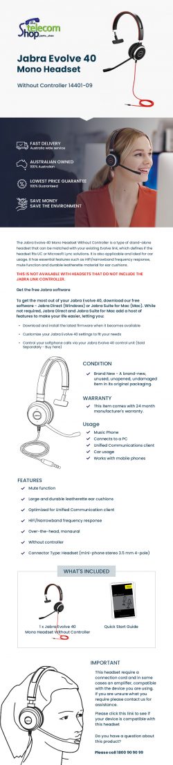 Buy Jabra Evolve 40 Mono Headset 14401-09 From The Telecom Shop PTY Ltd