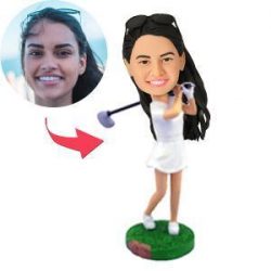 Female Golfer Swinging Her Club Custom Bobblehead