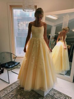 Buy Daffodil Tulle Sleeveless Long Prom Dresses With Appliques MP196 – MyGirlProm.com