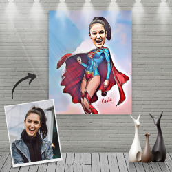 Custom Super Woman Cartoon Portrait With Name Canvas