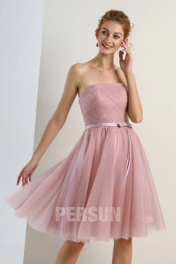 Robe de cocktail courte simple rose bustier à ceinture