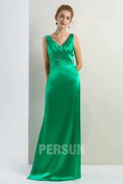 Robe de soirée longue simple vert émeraude en satin