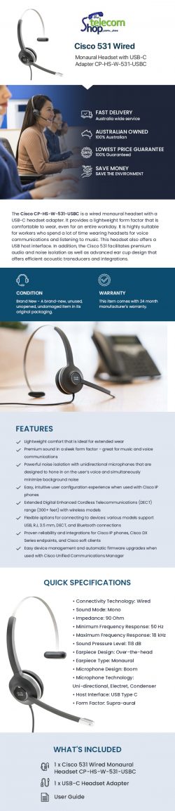 Shop Cisco CP-HS-W-531-USBC Wired Monaural Headset with USB-C Adapter CP-HS-W-531-USBC from The  ...