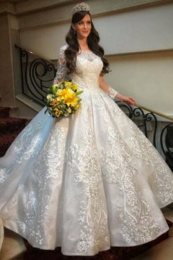 Hochzeitskleid mit Langen Ärmeln | Brautkleid A linie Spitze