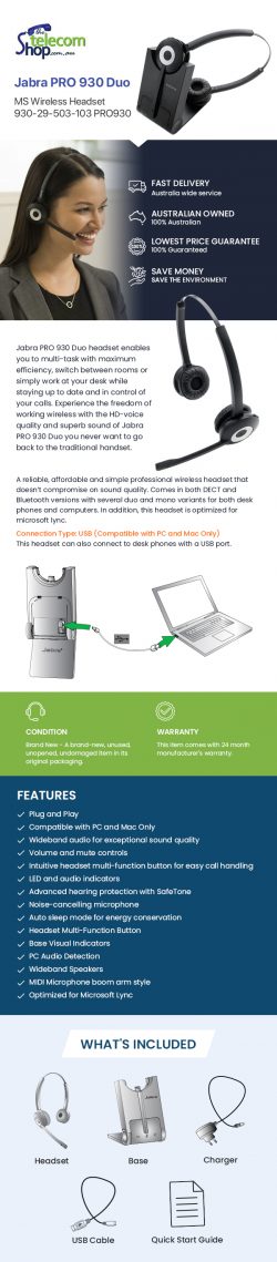 Buy Jabra Pro 930 Duo MS Wireless Headset 930-29-503-103 Pro930 from The Telecom Shop PTY Ltd